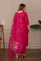 Women Embroidered Regular Pure Cotton Kurti with Pyjamas With Dupatta