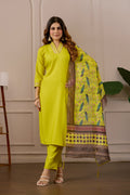 Women's Embroidered Kurta Set with Printed Dupatta, 3 Piece Suit