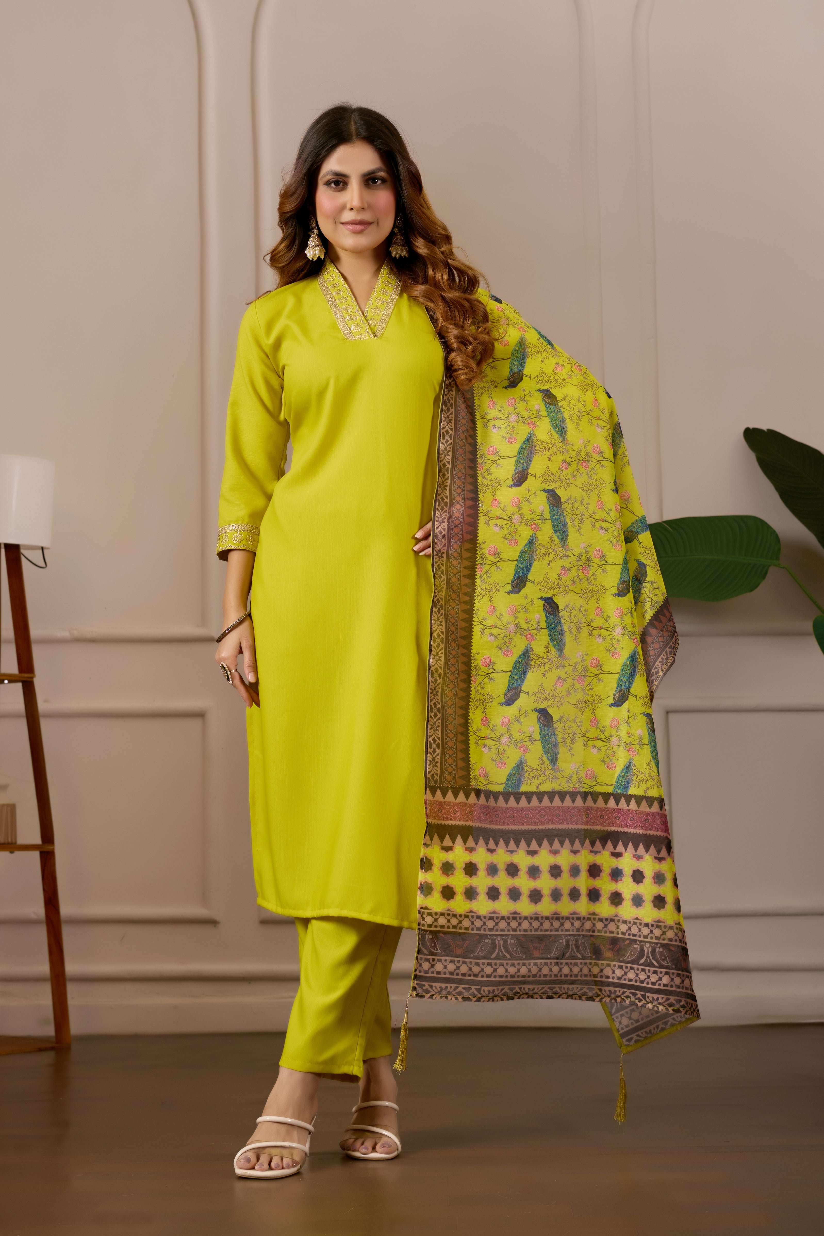 Women's Embroidered Kurta Set with Printed Dupatta, 3 Piece Suit