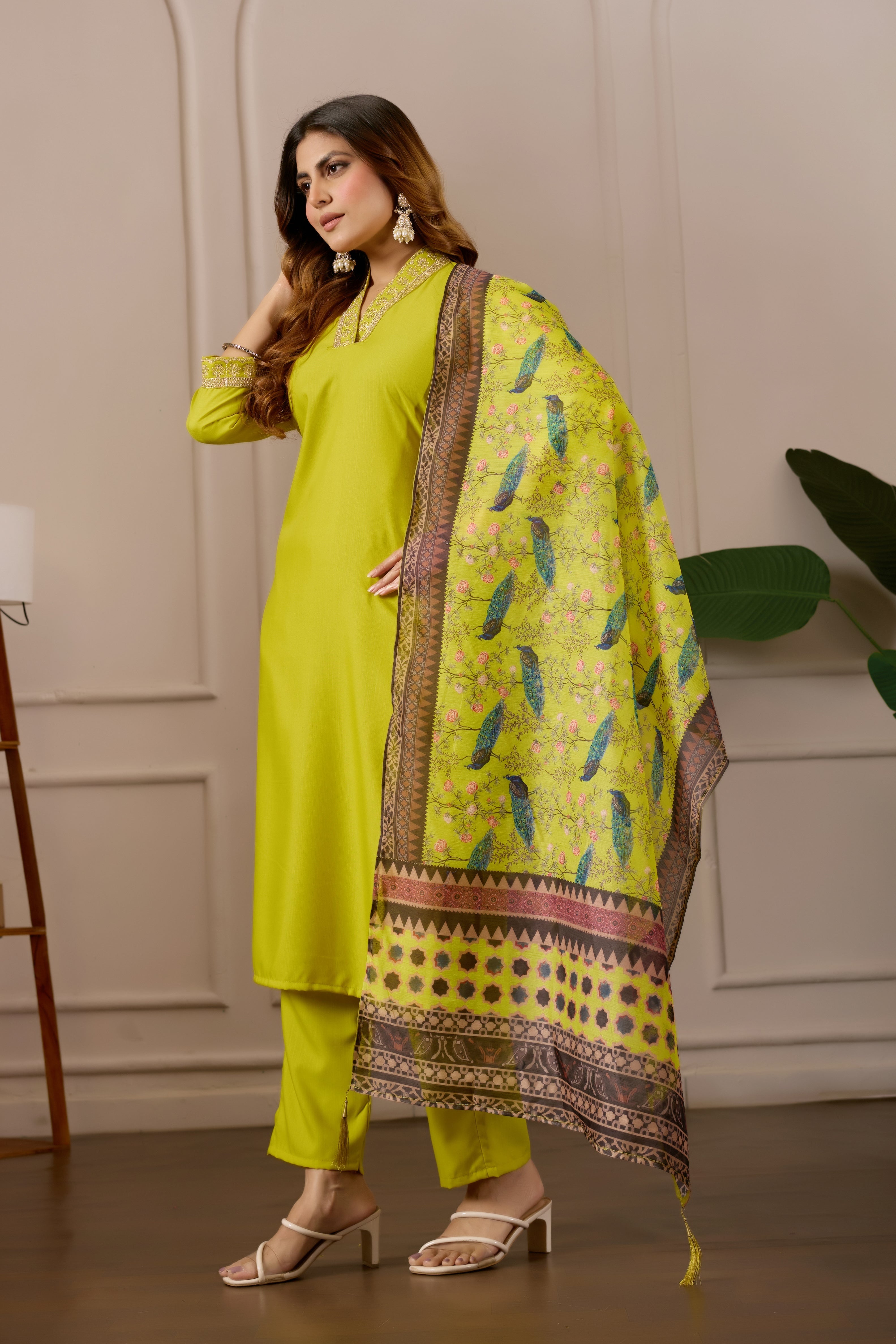 Women's Embroidered Kurta Set with Printed Dupatta, 3 Piece Suit