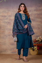 Women Ethnic Embroidered Thread Work Kurta with Trousers & Dupatta.