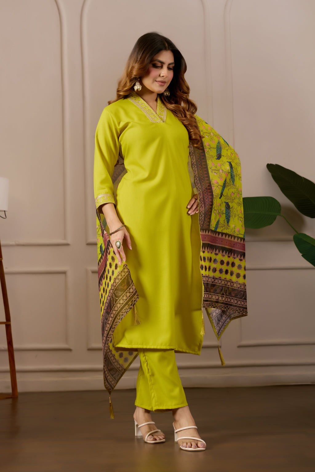 Women's Embroidered Kurta Set with Printed Dupatta, 3 Piece Suit