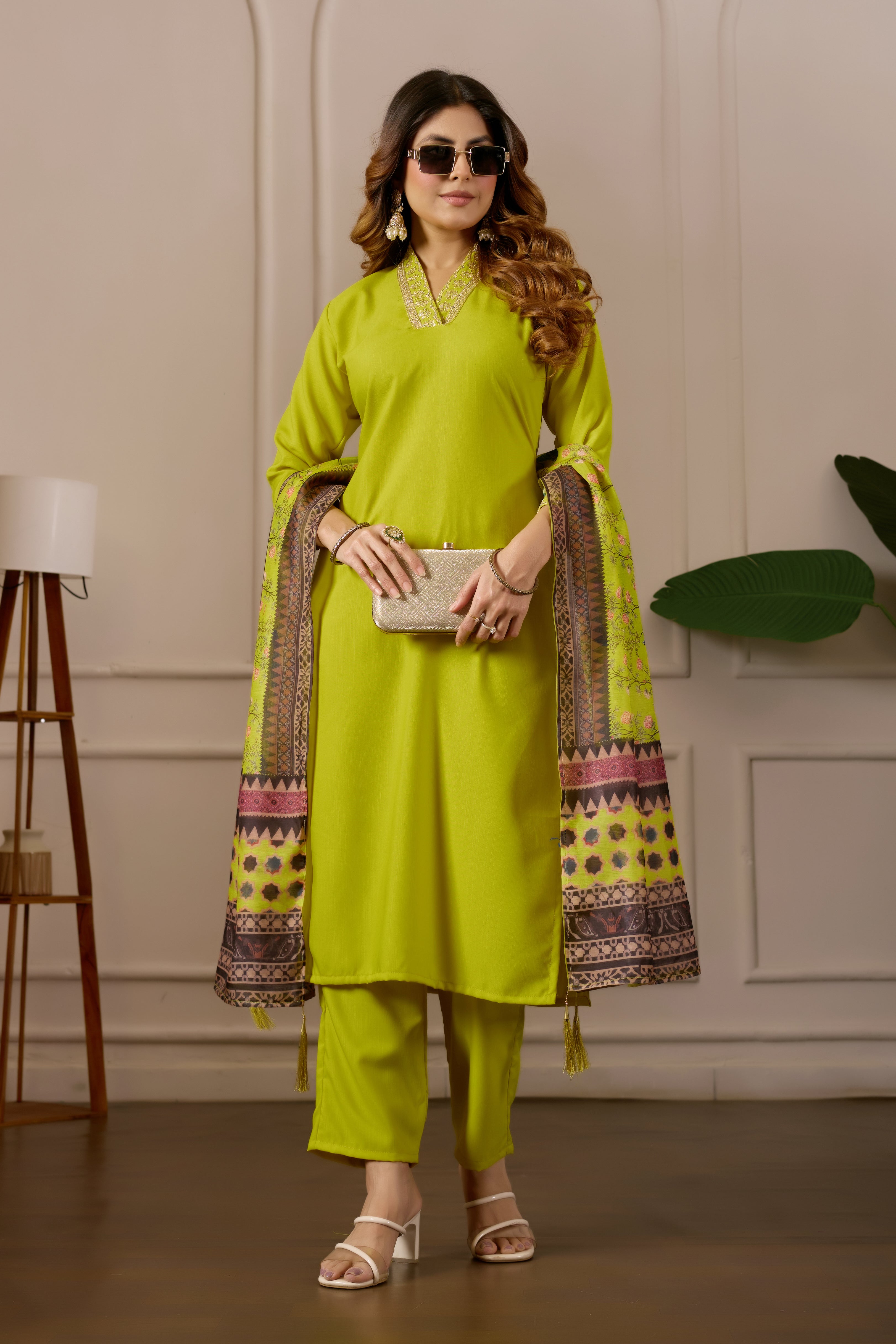Women's Embroidered Kurta Set with Printed Dupatta, 3 Piece Suit