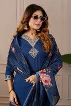 Women Embroidered Regular Pure Cotton Kurti with Pyjamas With Dupatta