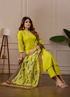 Women's Embroidered Kurta Set with Printed Dupatta, 3 Piece Suit