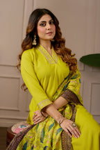 Women's Embroidered Kurta Set with Printed Dupatta, 3 Piece Suit