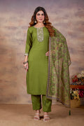 Women Ethnic Embroidered Thread Work Kurta with Trousers & Dupatta.