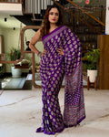Royal Purple Pure Modal Silk Saree with Ajrakh Inspired Floral Print & Heritage Designer Pallu