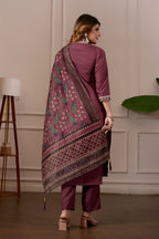 Women's Embroidered Kurta Set with Printed Dupatta, 3 Piece Suit