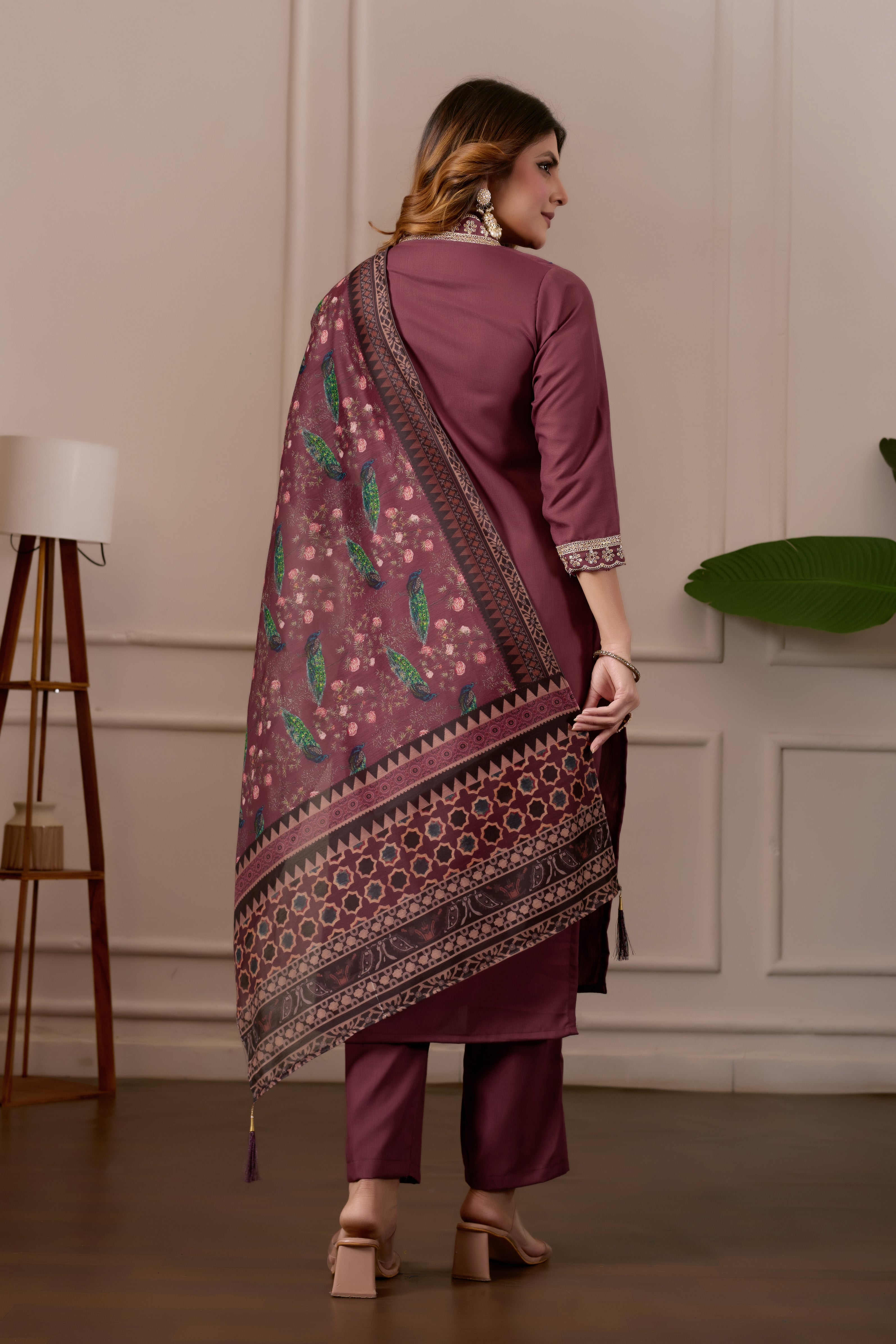 Women's Embroidered Kurta Set with Printed Dupatta, 3 Piece Suit