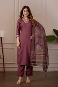 Women's Embroidered Kurta Set with Printed Dupatta, 3 Piece Suit