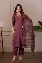 Women's Embroidered Kurta Set with Printed Dupatta, 3 Piece Suit