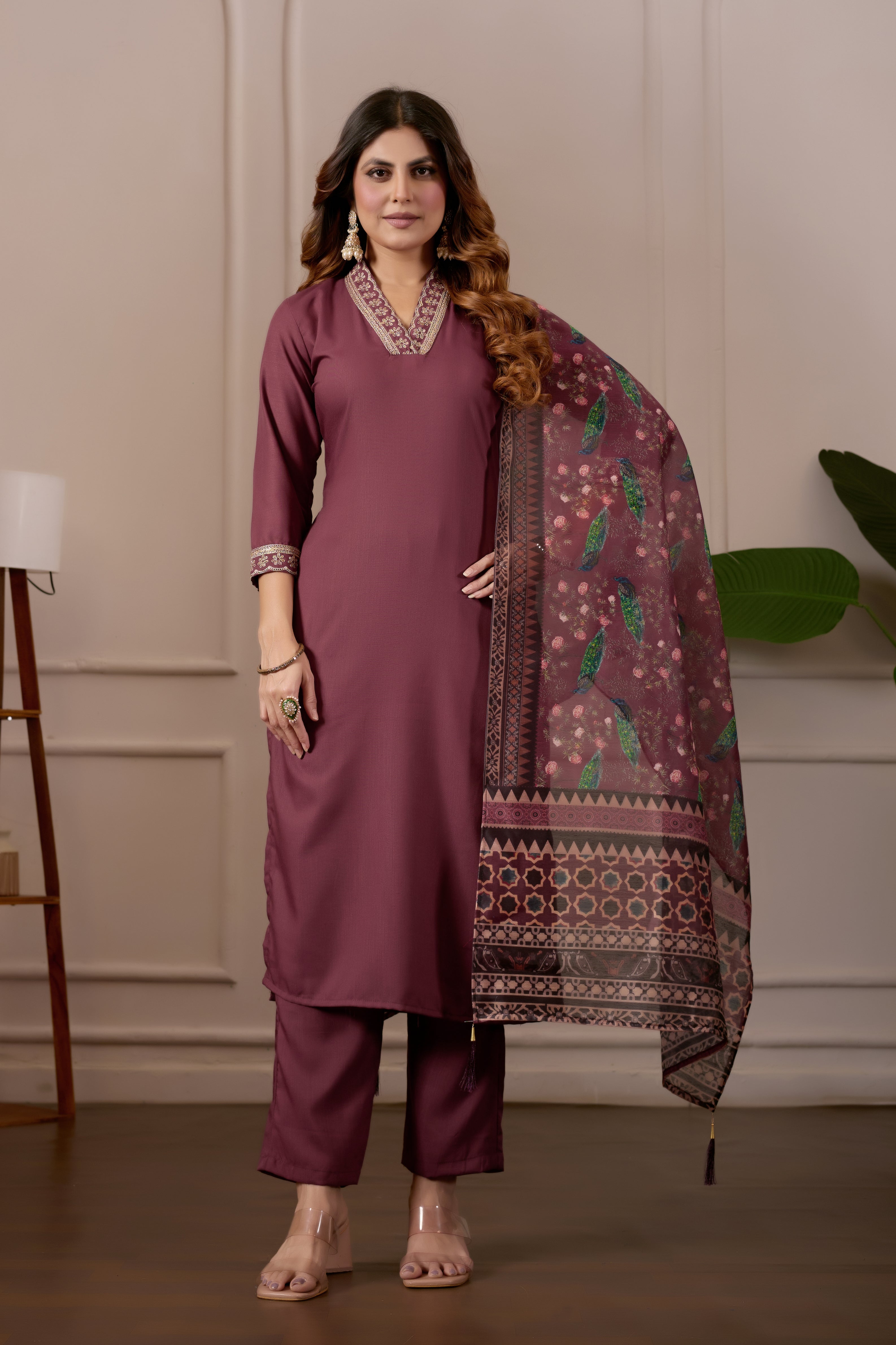 Women's Embroidered Kurta Set with Printed Dupatta, 3 Piece Suit