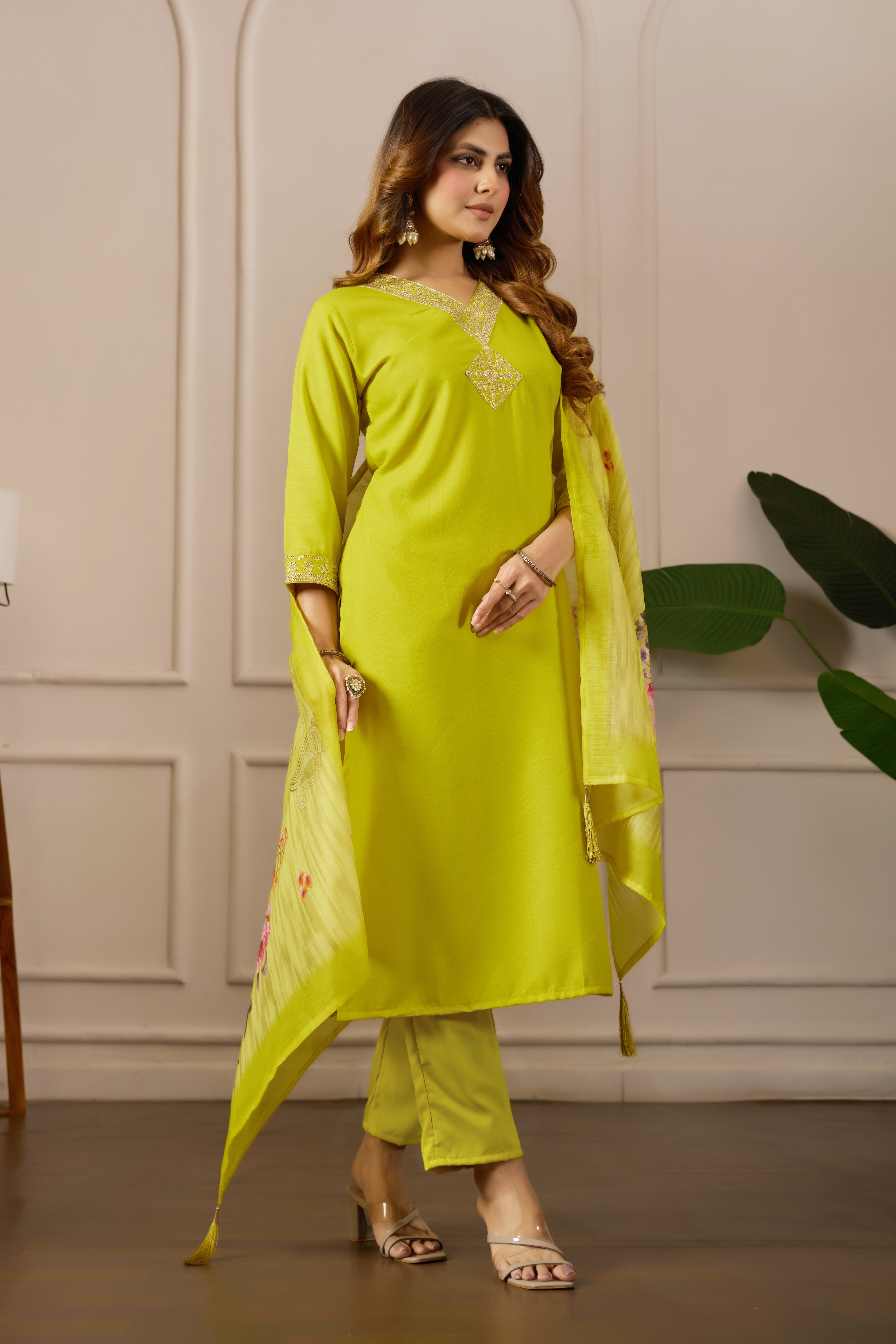 Women Embroidered Regular Pure Cotton Kurti with Pyjamas With Dupatta