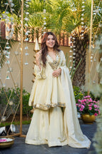 Cream Palazzo Pair With Real Mirror And Embroidery Work For Women