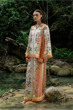 Floral printed Cotton Slub Co-ord Set with a V-neck tunic and matching wide-leg trousers