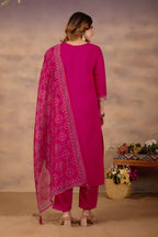 Women Ethnic Embroidered Thread Work Kurta with Trousers & Dupatta.