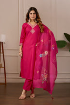 Women Embroidered Regular Pure Cotton Kurti with Pyjamas With Dupatta