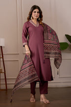 Women's Embroidered Kurta Set with Printed Dupatta, 3 Piece Suit