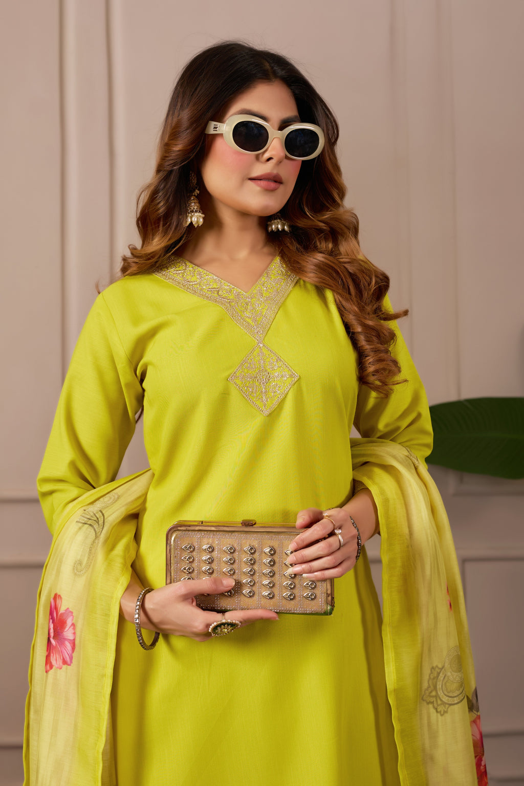 Women Embroidered Regular Pure Cotton Kurti with Pyjamas With Dupatta