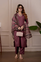 Women's Embroidered Kurta Set with Printed Dupatta, 3 Piece Suit