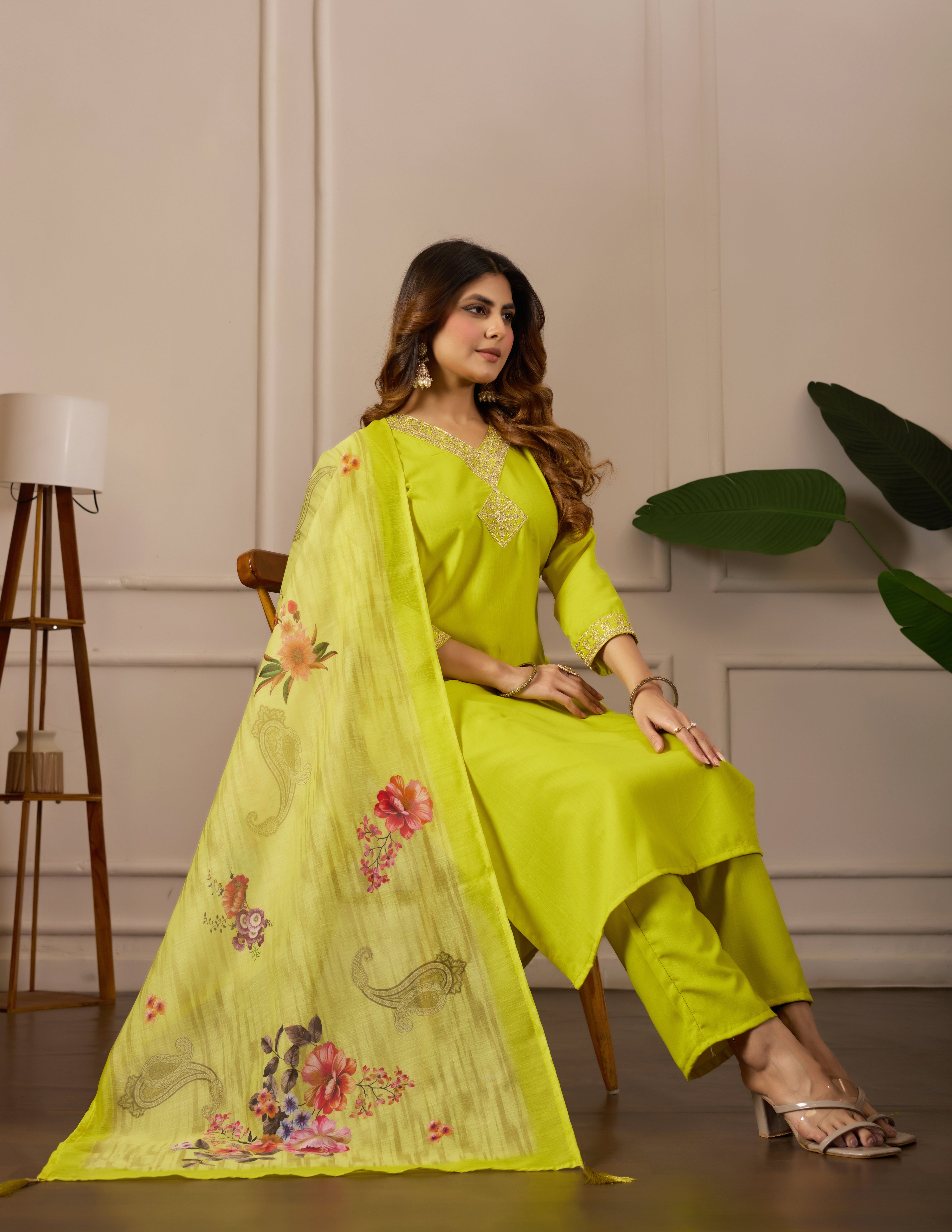 Women Embroidered Regular Pure Cotton Kurti with Pyjamas With Dupatta