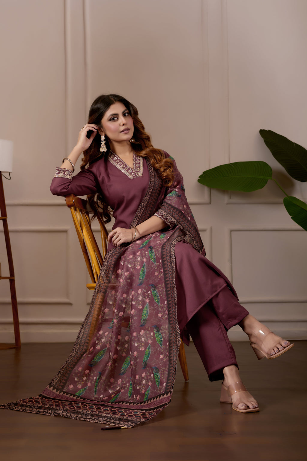 Women's Embroidered Kurta Set with Printed Dupatta, 3 Piece Suit