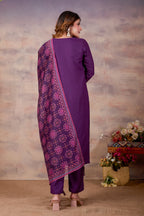 Women Ethnic Embroidered Thread Work Kurta with Trousers & Dupatta.