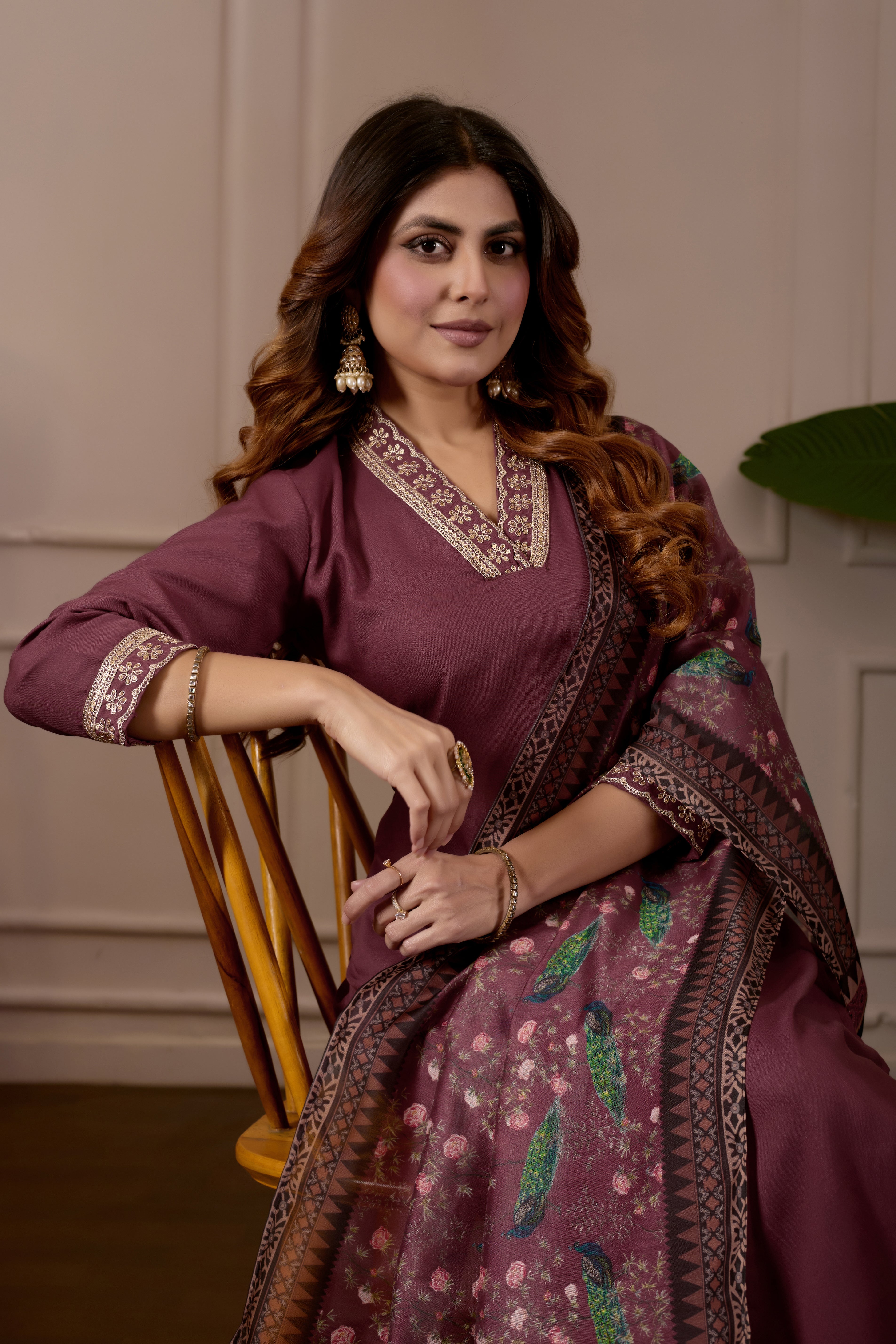 Women's Embroidered Kurta Set with Printed Dupatta, 3 Piece Suit