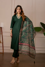 Women's Embroidered Kurta Set with Printed Dupatta, 3 Piece Suit