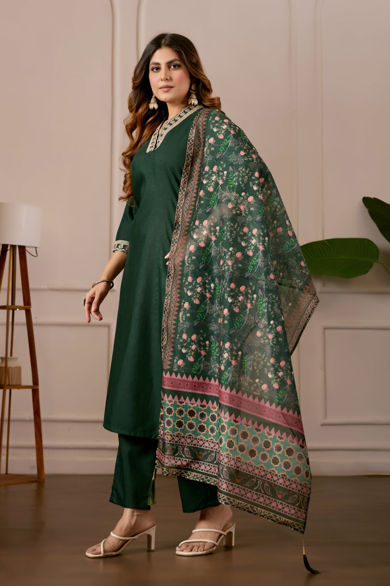 Women's Embroidered Kurta Set with Printed Dupatta, 3 Piece Suit