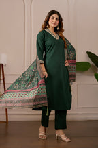 Women's Embroidered Kurta Set with Printed Dupatta, 3 Piece Suit