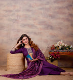 Women Ethnic Embroidered Thread Work Kurta with Trousers & Dupatta.