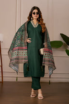 Women's Embroidered Kurta Set with Printed Dupatta, 3 Piece Suit