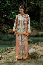 Floral printed Cotton Slub Co-ord Set with a V-neck tunic and matching wide-leg trousers