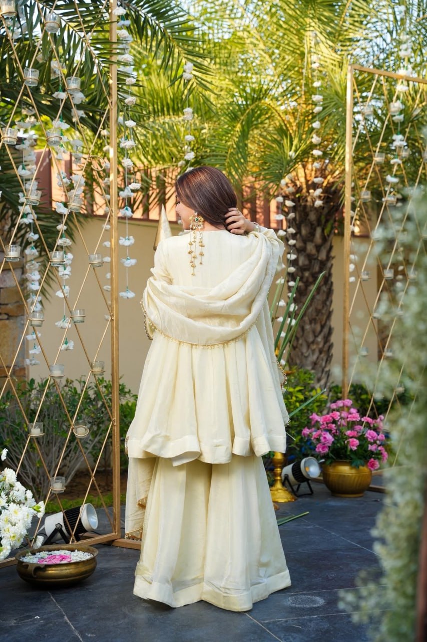 Cream Palazzo Pair With Real Mirror And Embroidery Work For Women
