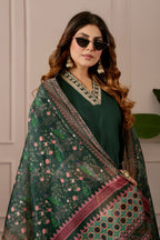 Women's Embroidered Kurta Set with Printed Dupatta, 3 Piece Suit