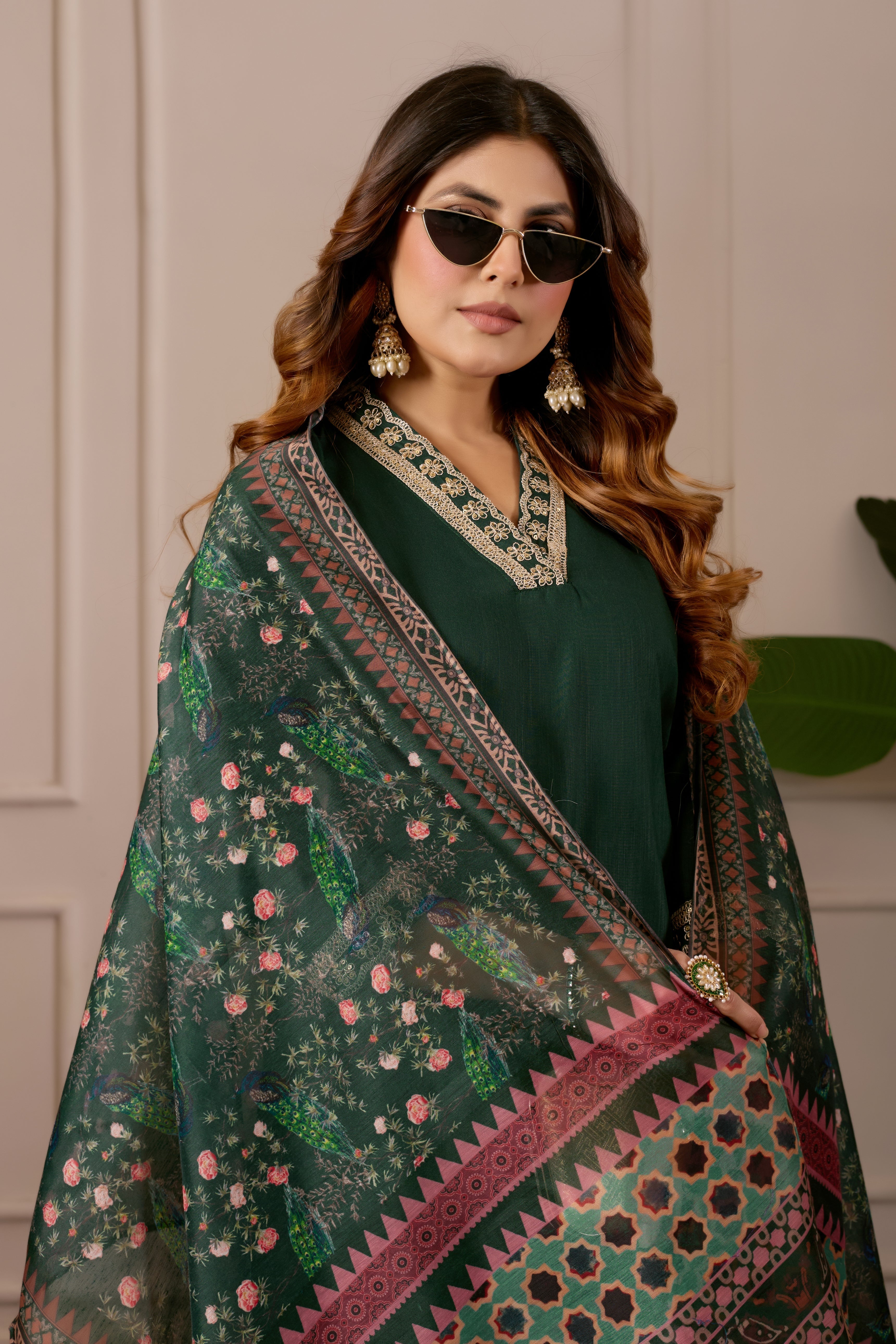 Women's Embroidered Kurta Set with Printed Dupatta, 3 Piece Suit