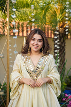 Cream Palazzo Pair With Real Mirror And Embroidery Work For Women