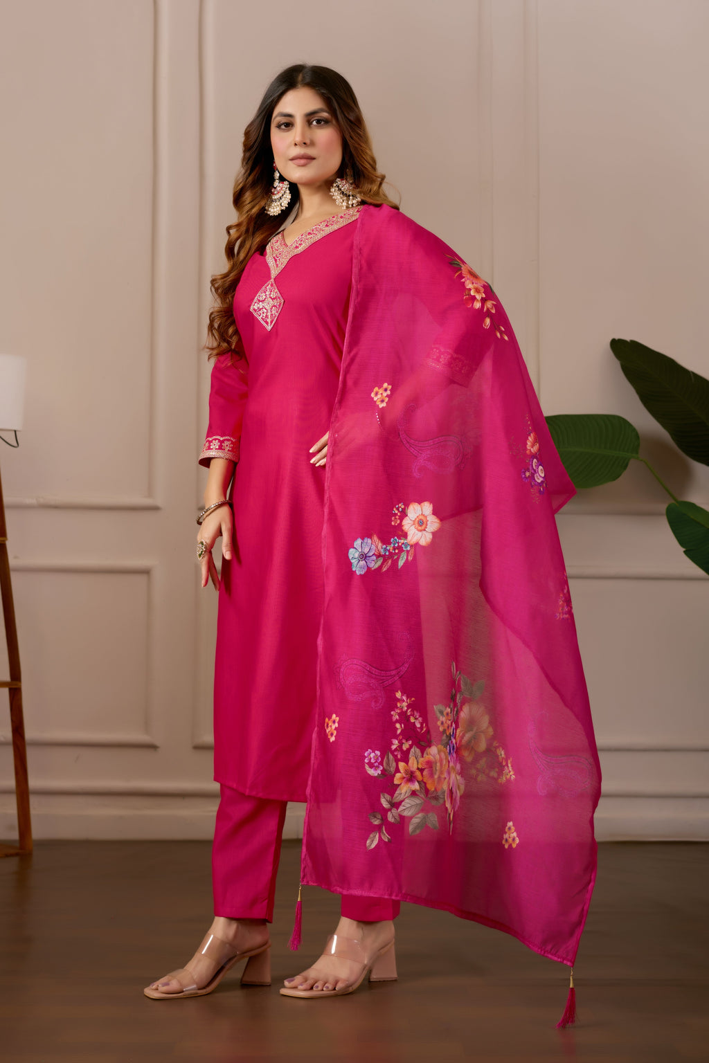 Women Embroidered Regular Pure Cotton Kurti with Pyjamas With Dupatta