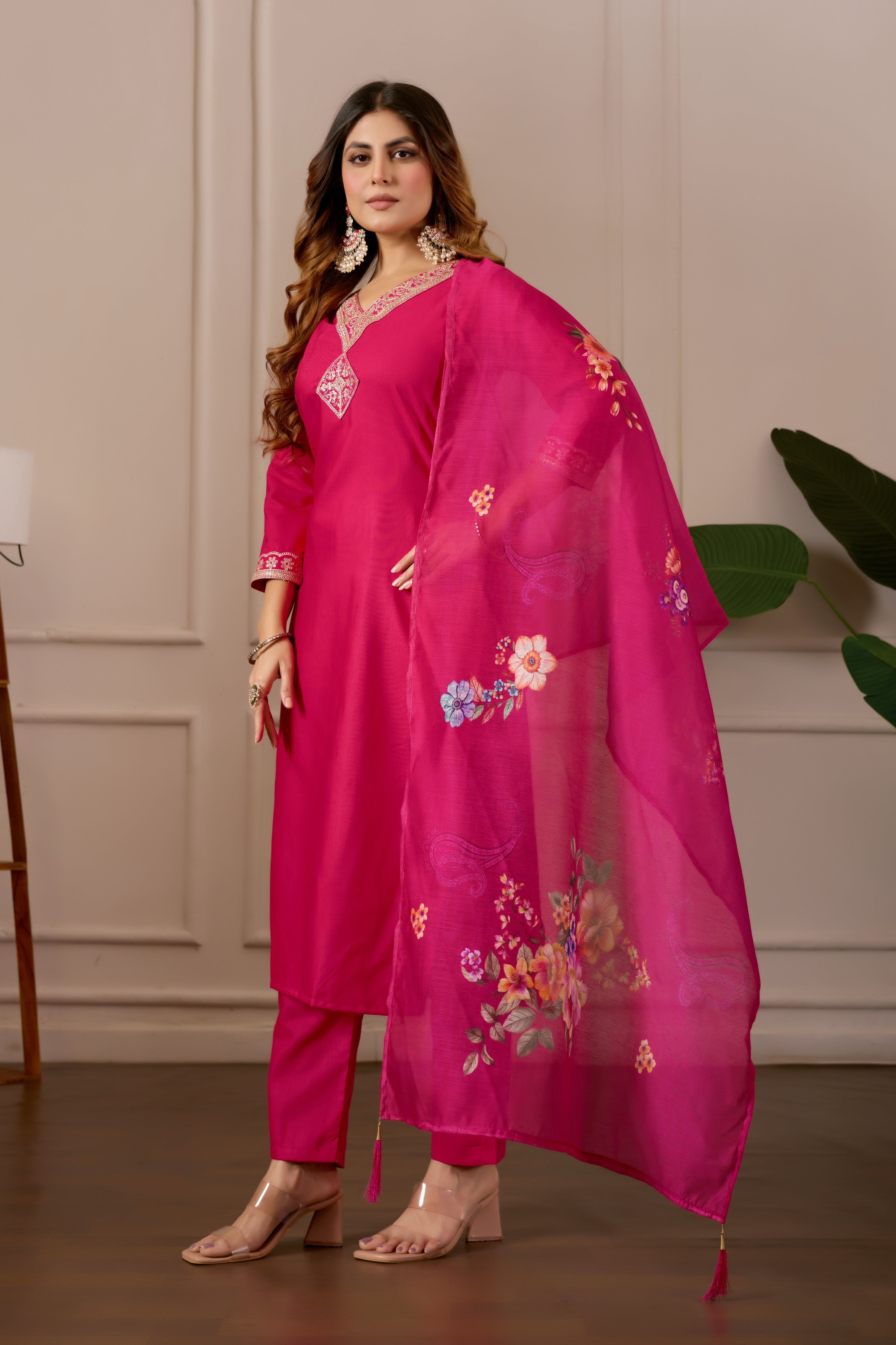 Women Embroidered Regular Pure Cotton Kurti with Pyjamas With Dupatta