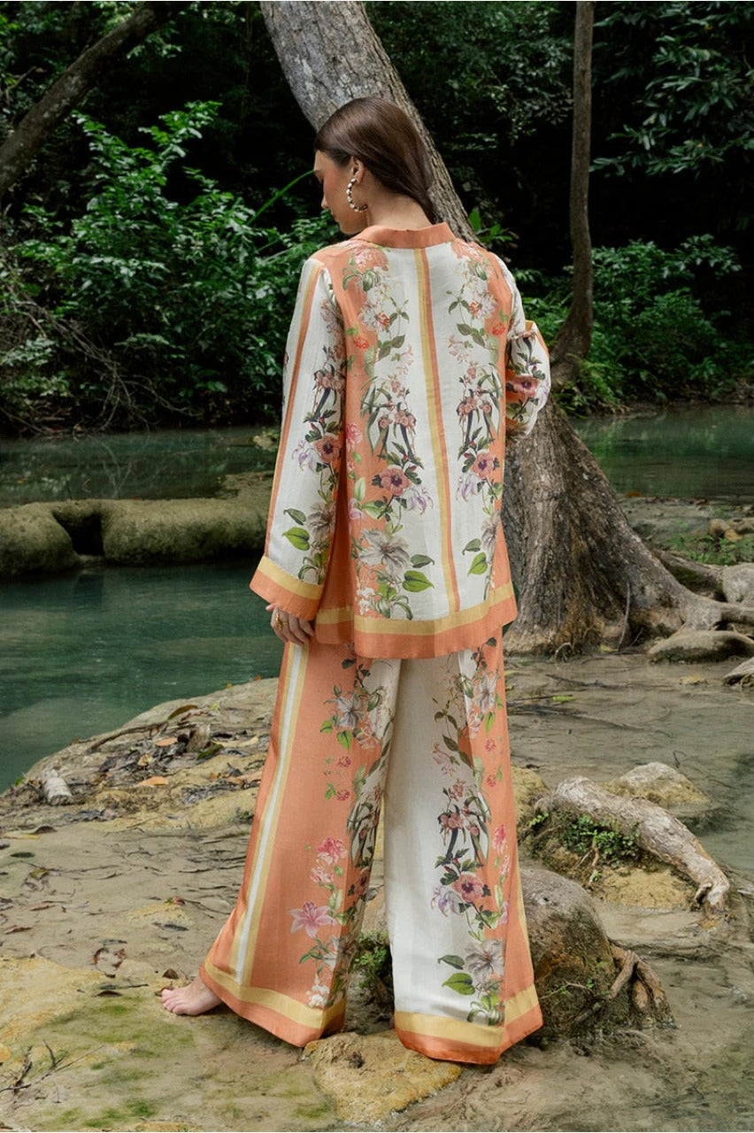 Floral printed Cotton Slub Co-ord Set with a V-neck tunic and matching wide-leg trousers