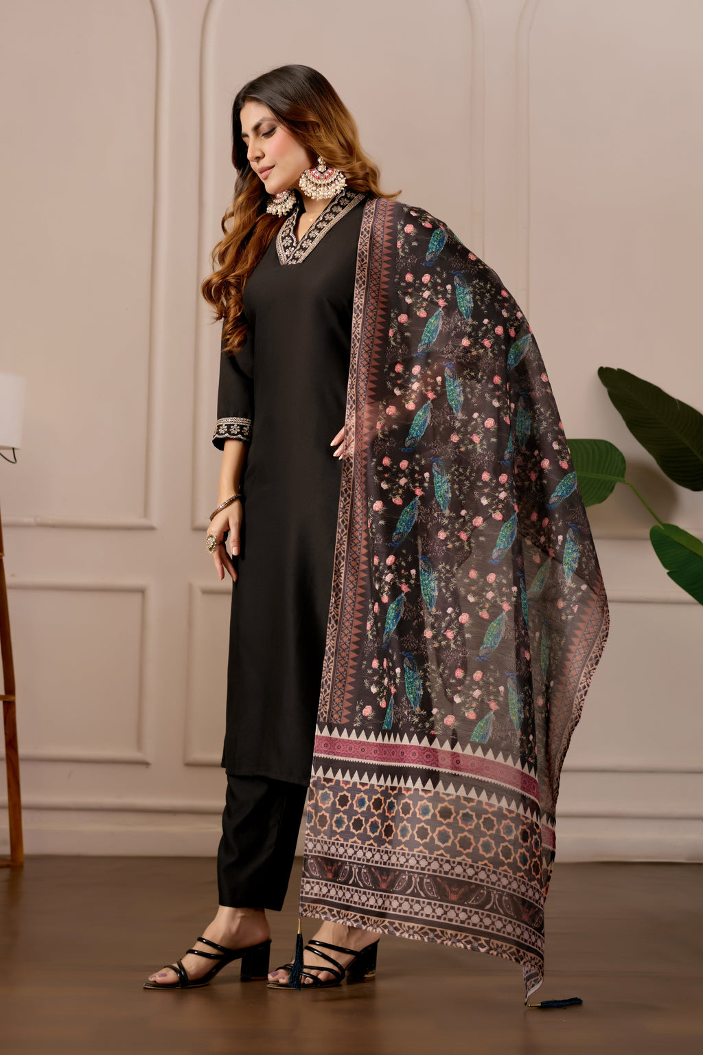 Women's Embroidered Kurta Set with Printed Dupatta, 3 Piece Suit