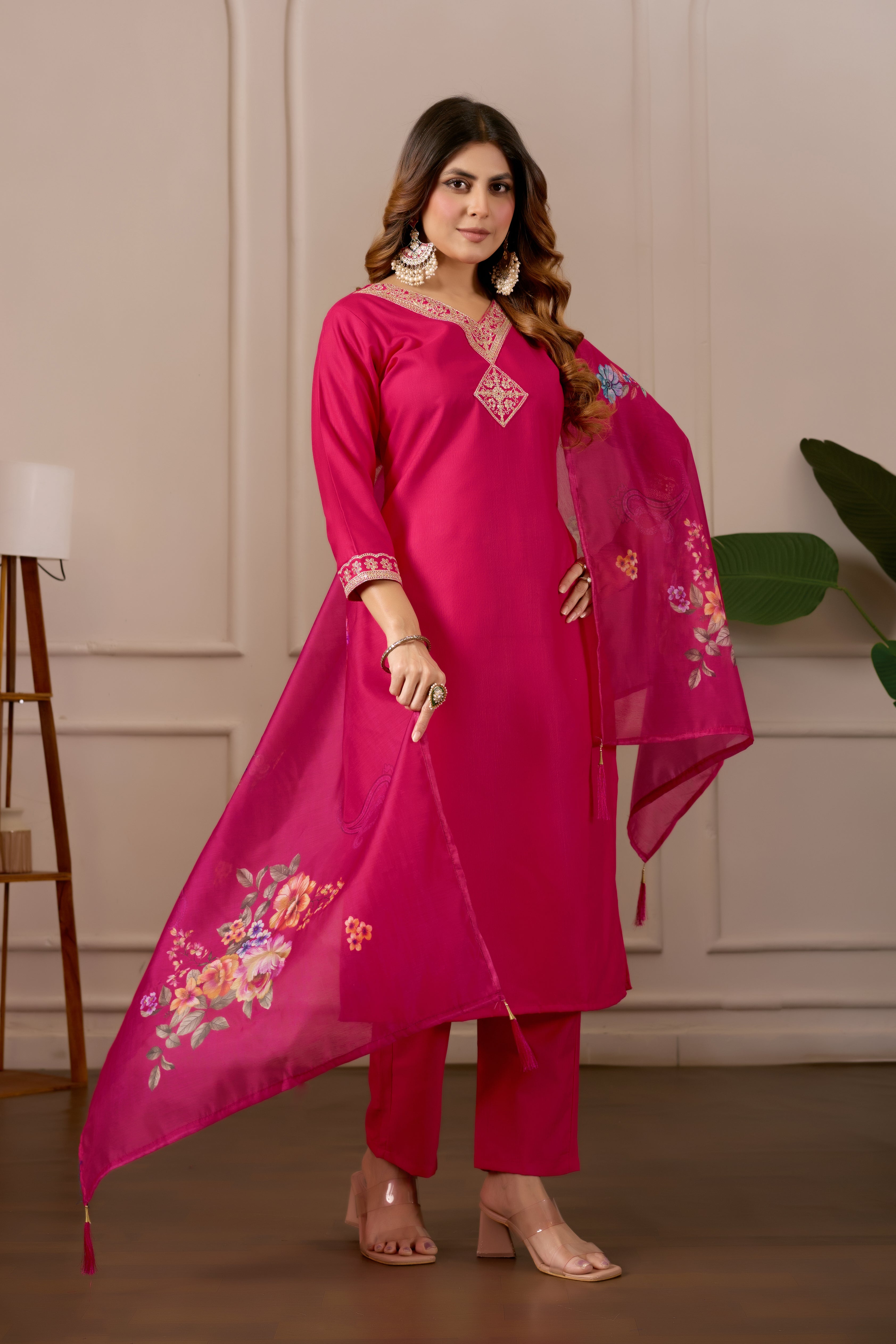 Women Embroidered Regular Pure Cotton Kurti with Pyjamas With Dupatta