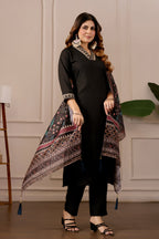 Women's Embroidered Kurta Set with Printed Dupatta, 3 Piece Suit