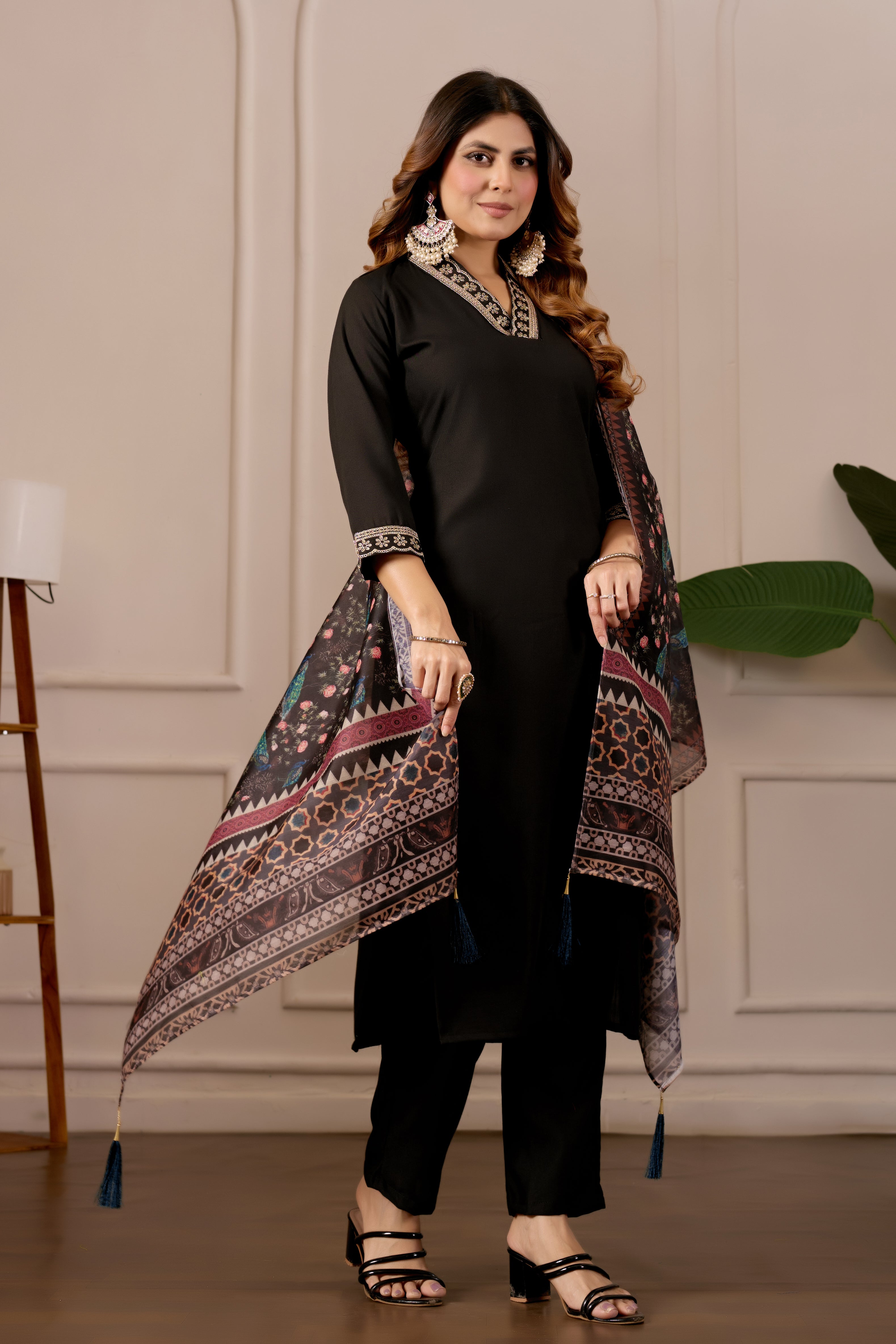 Women's Embroidered Kurta Set with Printed Dupatta, 3 Piece Suit