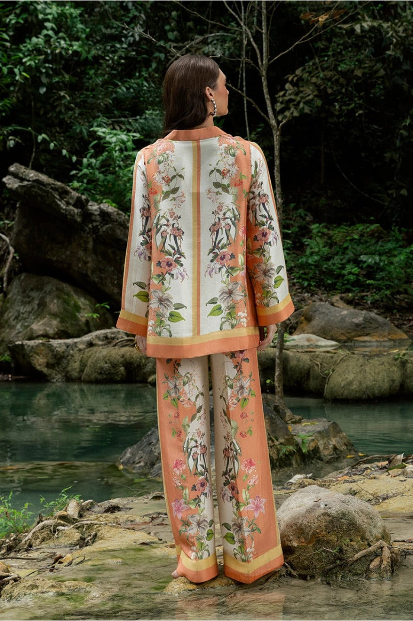 Floral printed Cotton Slub Co-ord Set with a V-neck tunic and matching wide-leg trousers
