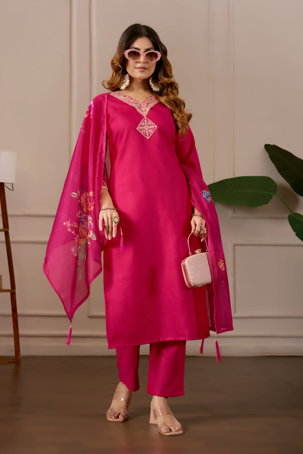 Women Embroidered Regular Pure Cotton Kurti with Pyjamas With Dupatta