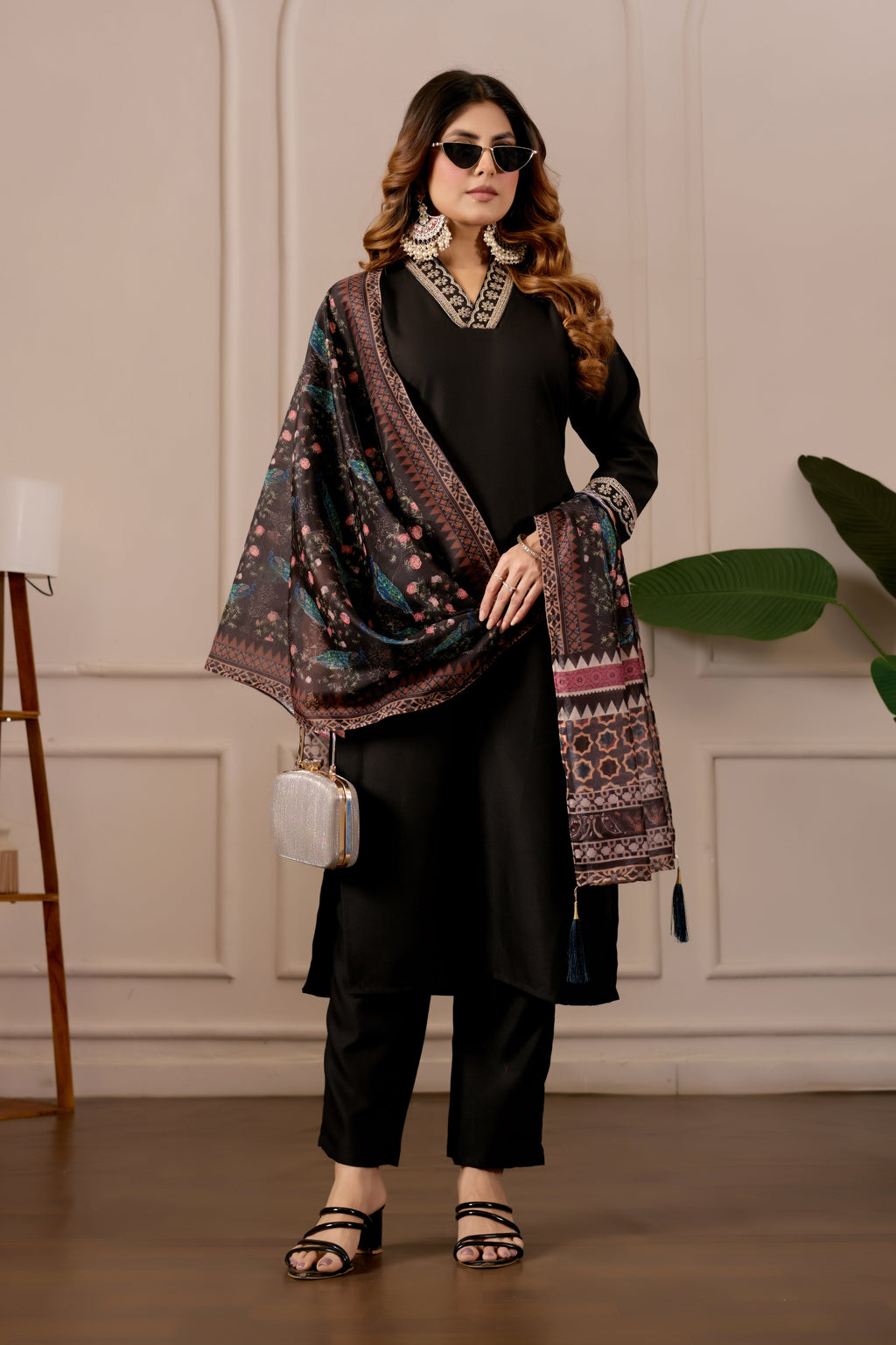 Women's Embroidered Kurta Set with Printed Dupatta, 3 Piece Suit