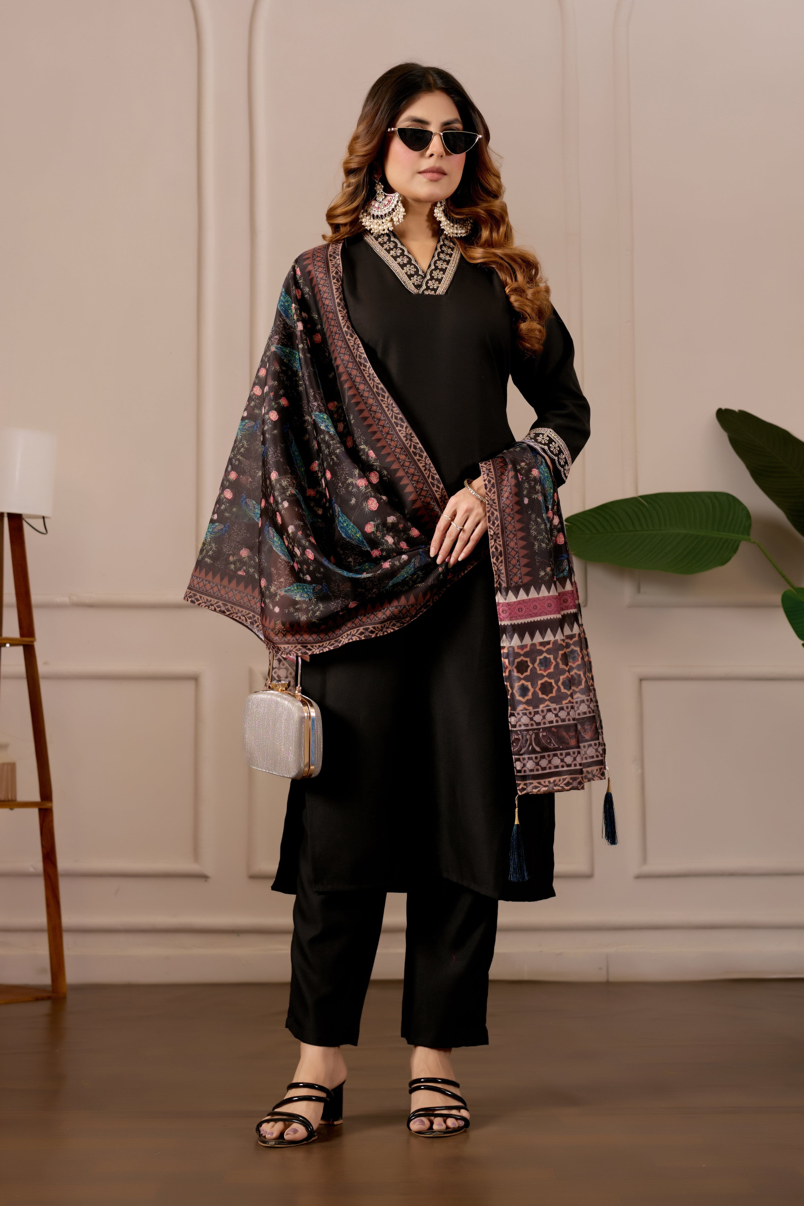 Women's Embroidered Kurta Set with Printed Dupatta, 3 Piece Suit